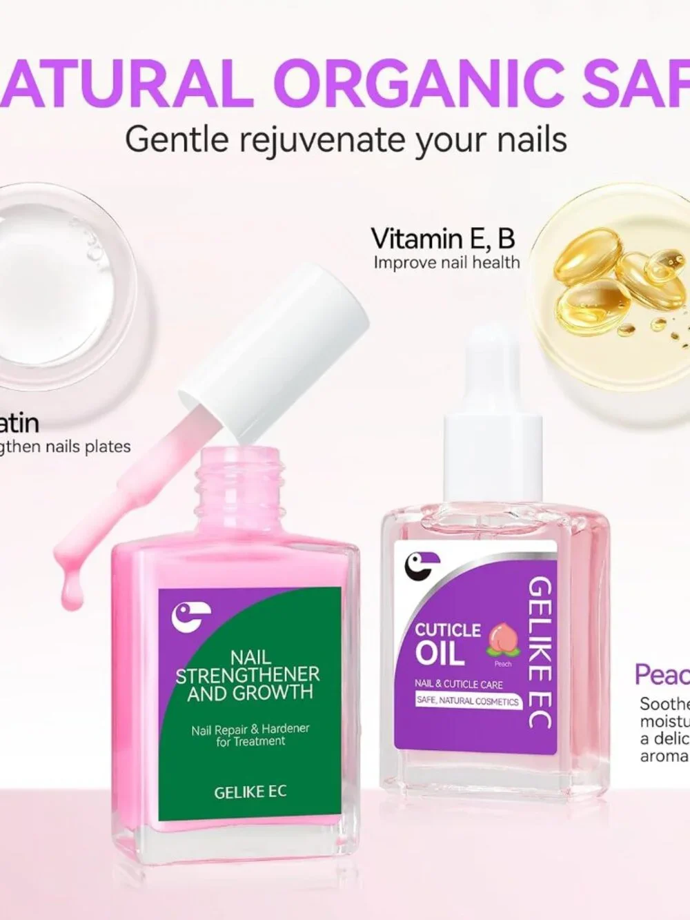 Nail Growth Treatment Enamel & Cuticle Oil Nailcare Set Pink Peach 15ml NEW